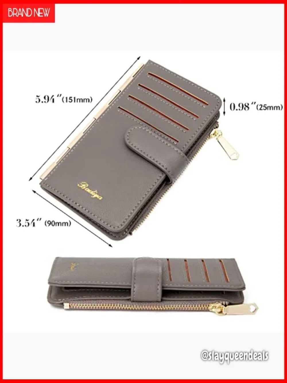 Slim RFID Bifold Card Holder with Zipper Pocket & ID Windows